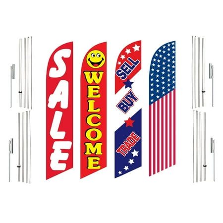 4 Swooper Flags With 4 Pole Kits Sale Welcome Sell Buy Trade America