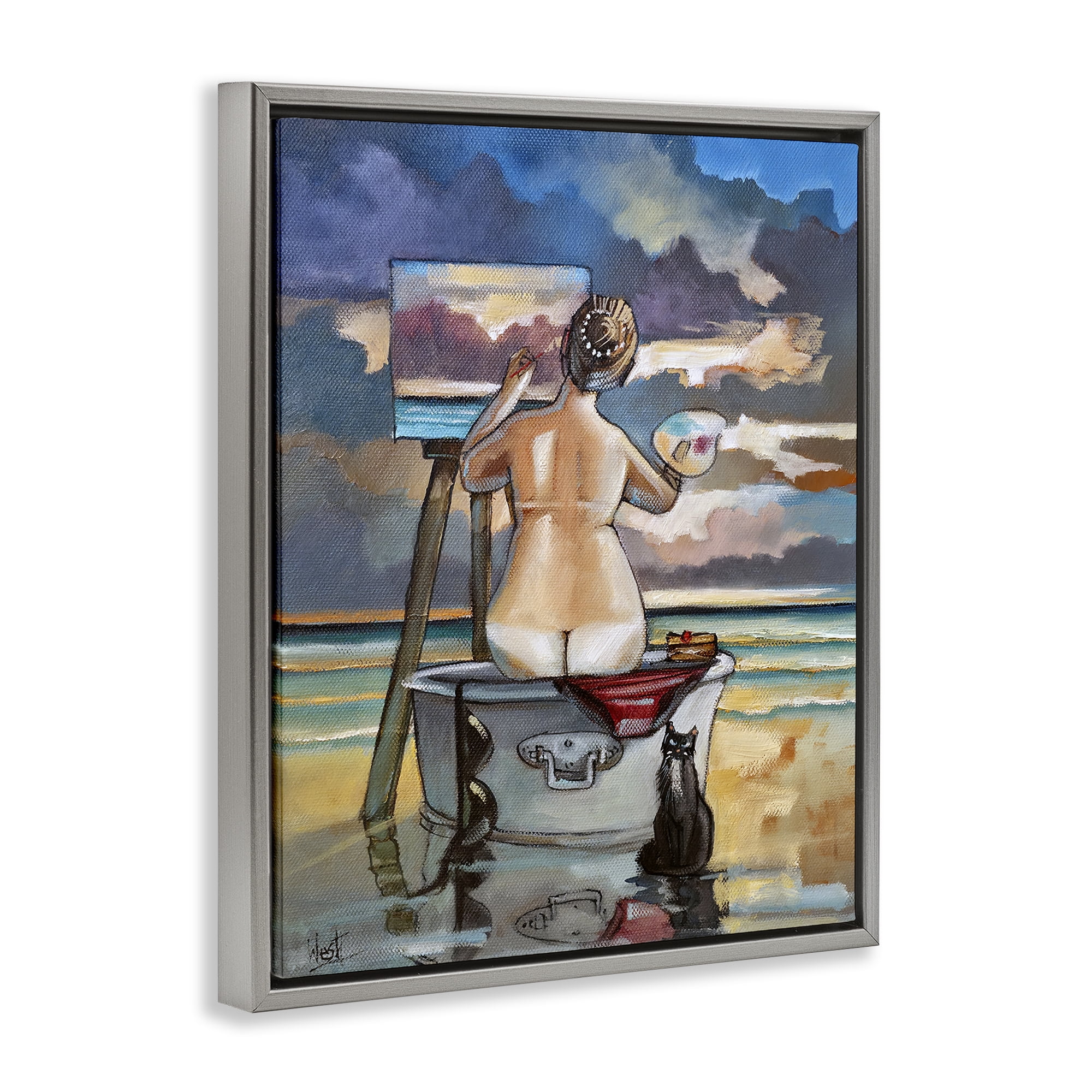 Stupell Industries Painting Up A Storm Gray Framed Floater Canvas Wall Art, design by Ronald West