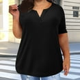 thumbnail image 2 of Olyvenn Cotton V Neck Tops for Women Plus Size Short Sleeve Shirts Losse Solid Tunic Blouse Soft Comfy Summer Daily Wear Black XXXL, 2 of 5