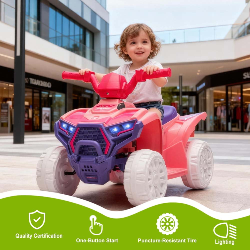 DNWRZCJXY 6V Kids Quad Ride-On Toy, Toddler ATV Car with Push-Button Start, LED Headlight & All-Terrain Tires – Safe, Rechargeable, for Ages 1-6 Years Up to 44 lbs