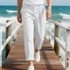 thumbnail image 4 of Pantalones largos de lino para hombre, informales, a la moda, transpirables, con cordón, cintura ajustada, piernas anchas, pantalones largos de rayón para hombre., 4 of 9