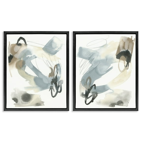 Stupell Industries Abstract Gray Brown Watercolor Abstract Painting Black Floater Framed Canvas Art Print Wall Art, 17 x 21, Set of 2