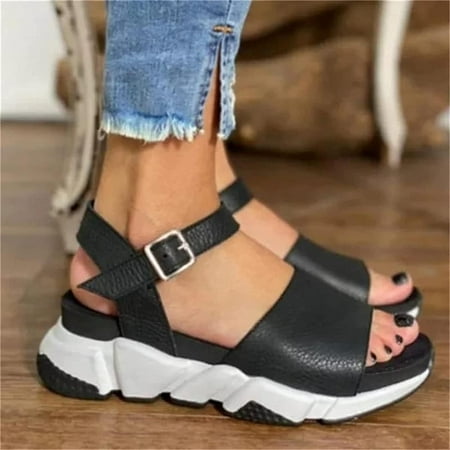 

Women’s Ankle Strap Open Toe Platform Sandals Flats Summer Comfortable Arch Support Orthotic Adjustable Non-Slip Slingback Wedge Slippers (Color : Black Size : 5.5)