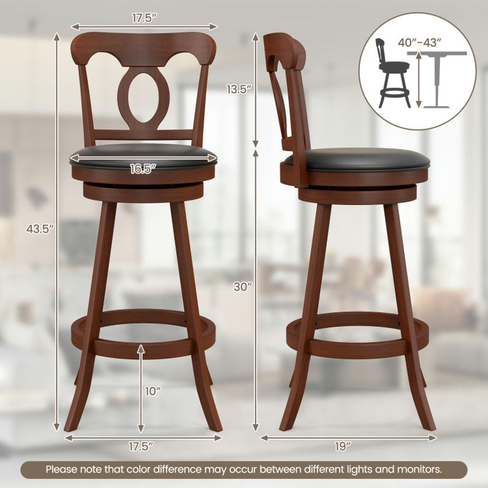 Demi Bonn 30" Set of 2 Swivel Bar Stools with Footrest, Modern Dining Chair with Backrests, Brown