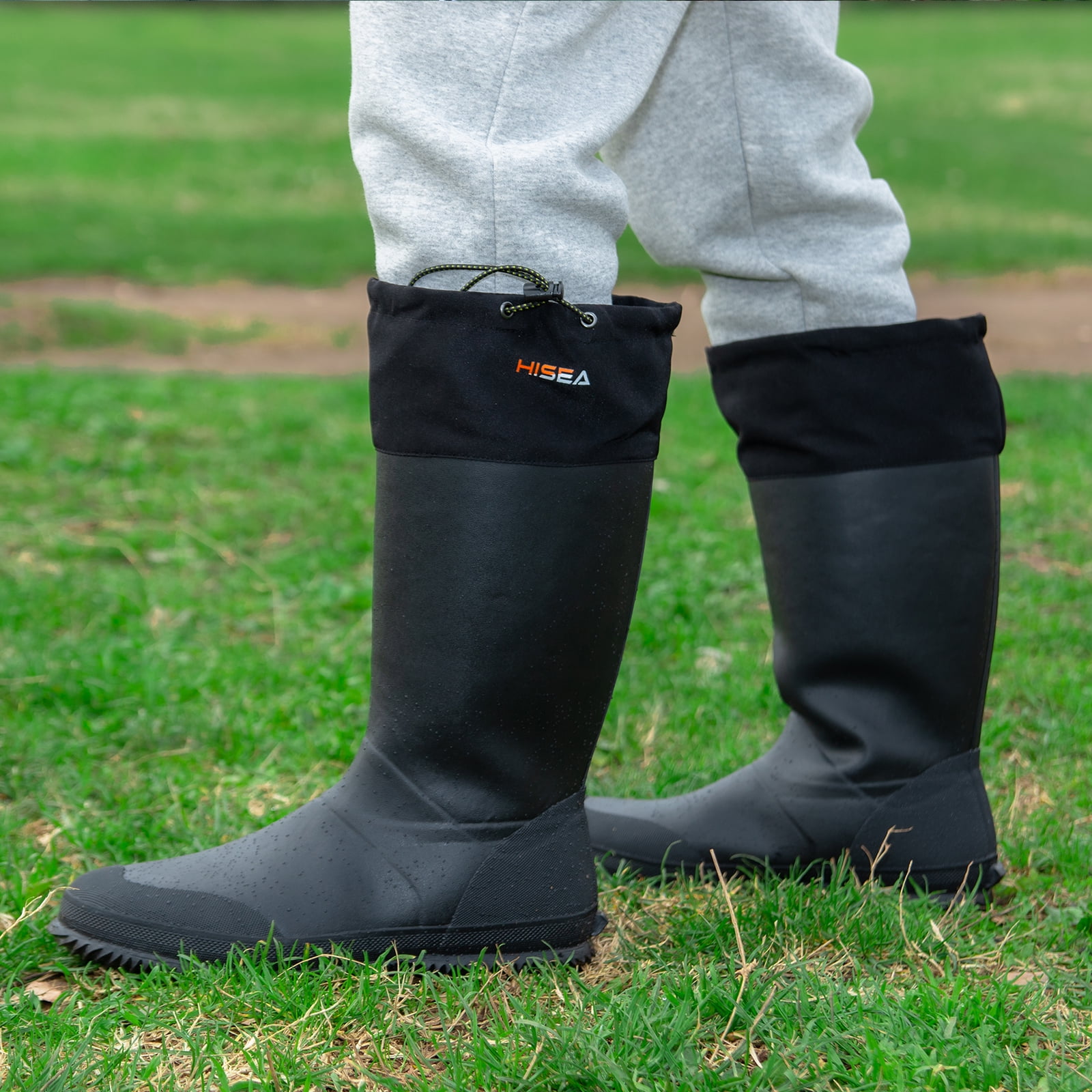 HISEA Men’s Rubber Rain Boots with Adjustable Closure for Men, Black, US Size 9