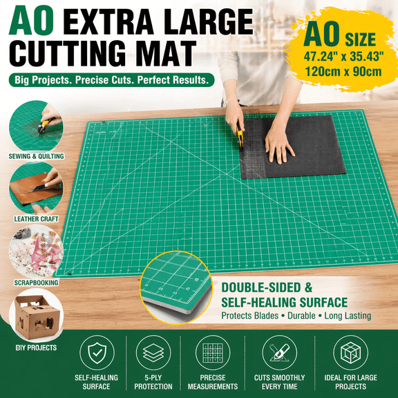 BOUNSATS Premium Self-Healing Cutting Mat, 36"x48", 1/2" Grid, 5 Layers for Max Healing, Perfect for Crafts & Sewing, Green