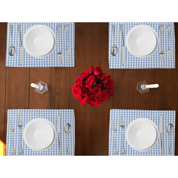 Very Small Gingham 1/8th Inch Checkered Cotton Dinner Table Placemats Holiday Home Decoration 13" x 19" (Pack of 4)