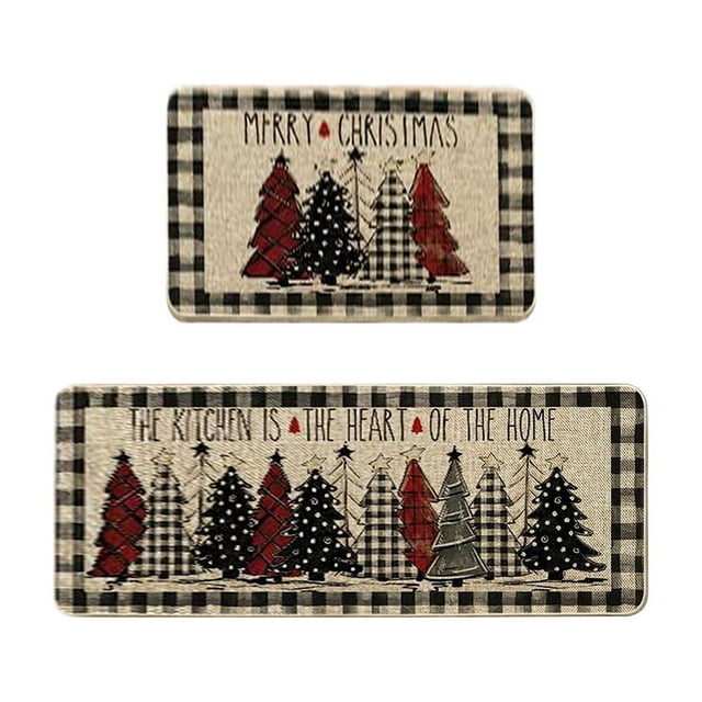 Kitchen Mats for Floor,2 Pcs Christmas Kitchen Rugs Mats Set Non Slip Backing, Merry Christmas Decor 40x60cm 40x122cm