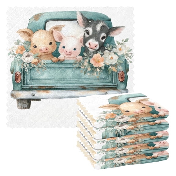 6 Pieces of Kitchen Towels 11x11Inch Kitchen Dish Cloths Kitchen Dish Towels Reuseable Cleaning Cloths Cute Cow Vintage