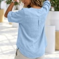 thumbnail image 6 of CaComMARK PI Linen Shirts for Women V Neck 3/4 Sleeve Loose Fit Cotton Tops Button Down Casual Dressy Clothes for Summer Light Blue, 6 of 7
