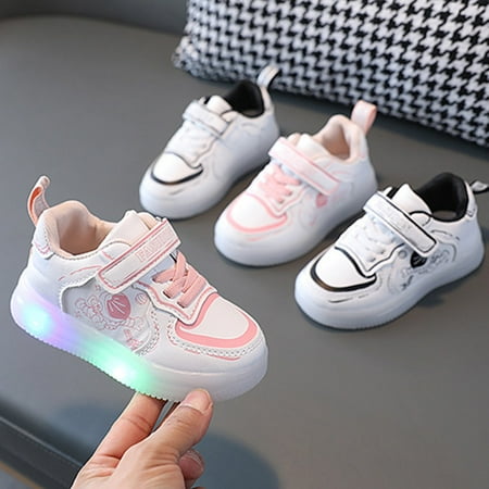 

LYCAQL Kid Shoes Lighting Casual Shoes Boys Girls Students White Pink Cute Soft Sole Sport Sneakers Kid Shoes Girls (Black 8 )