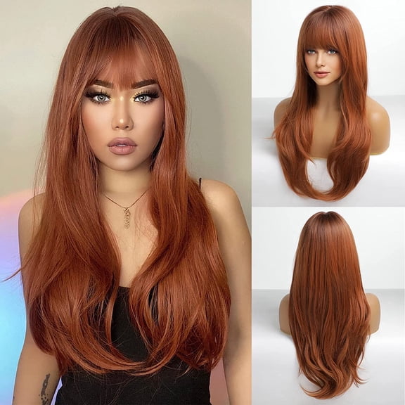 Long Wavy Wigs for Women,Natural Straight Wig with Bangs Heat Resistant Wig for Daily Party A1