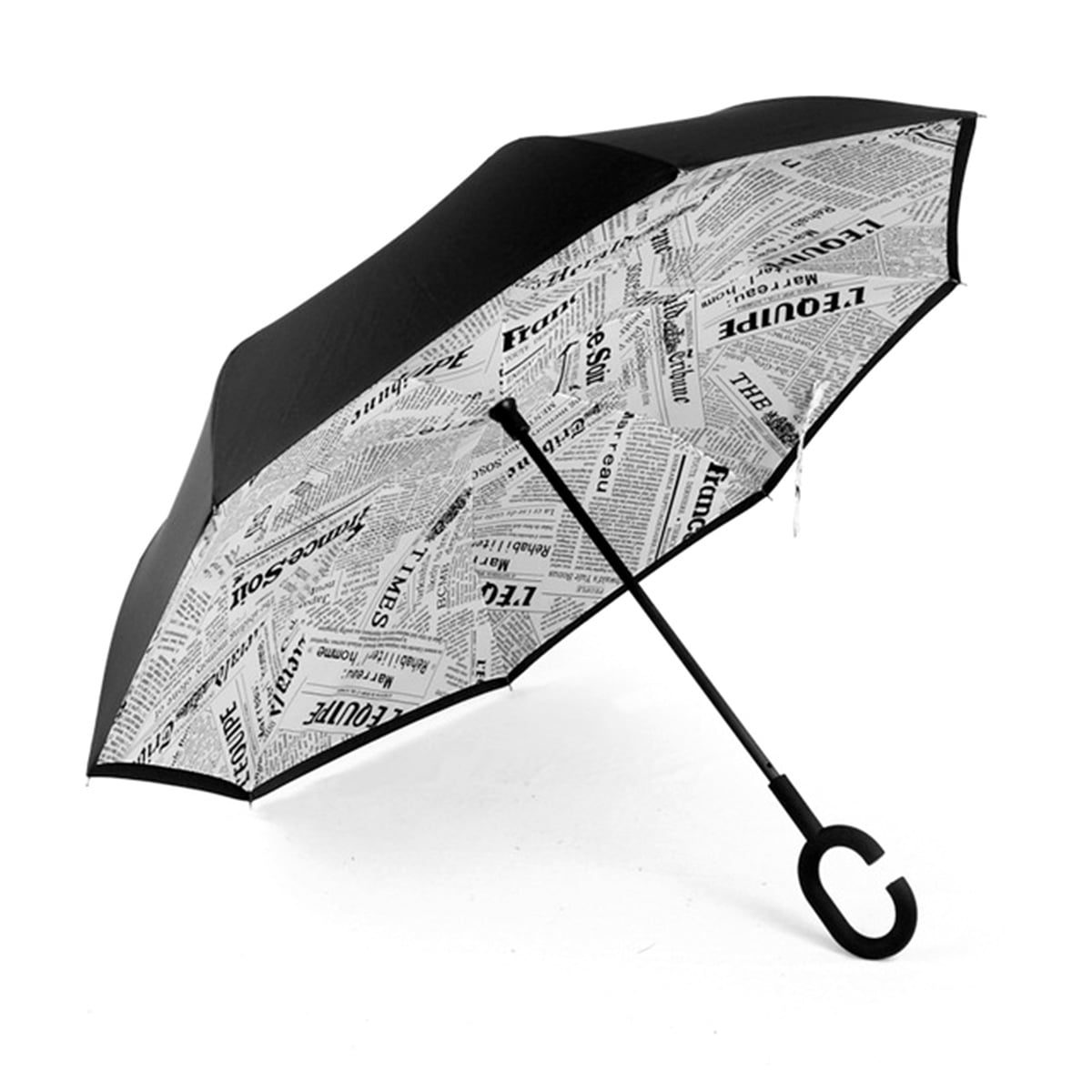 Inverted Umbrella with Cool Radioactive Sign Print Car Reverse Folding Umbrella Windproof UV Protection with C-Shaped Handle