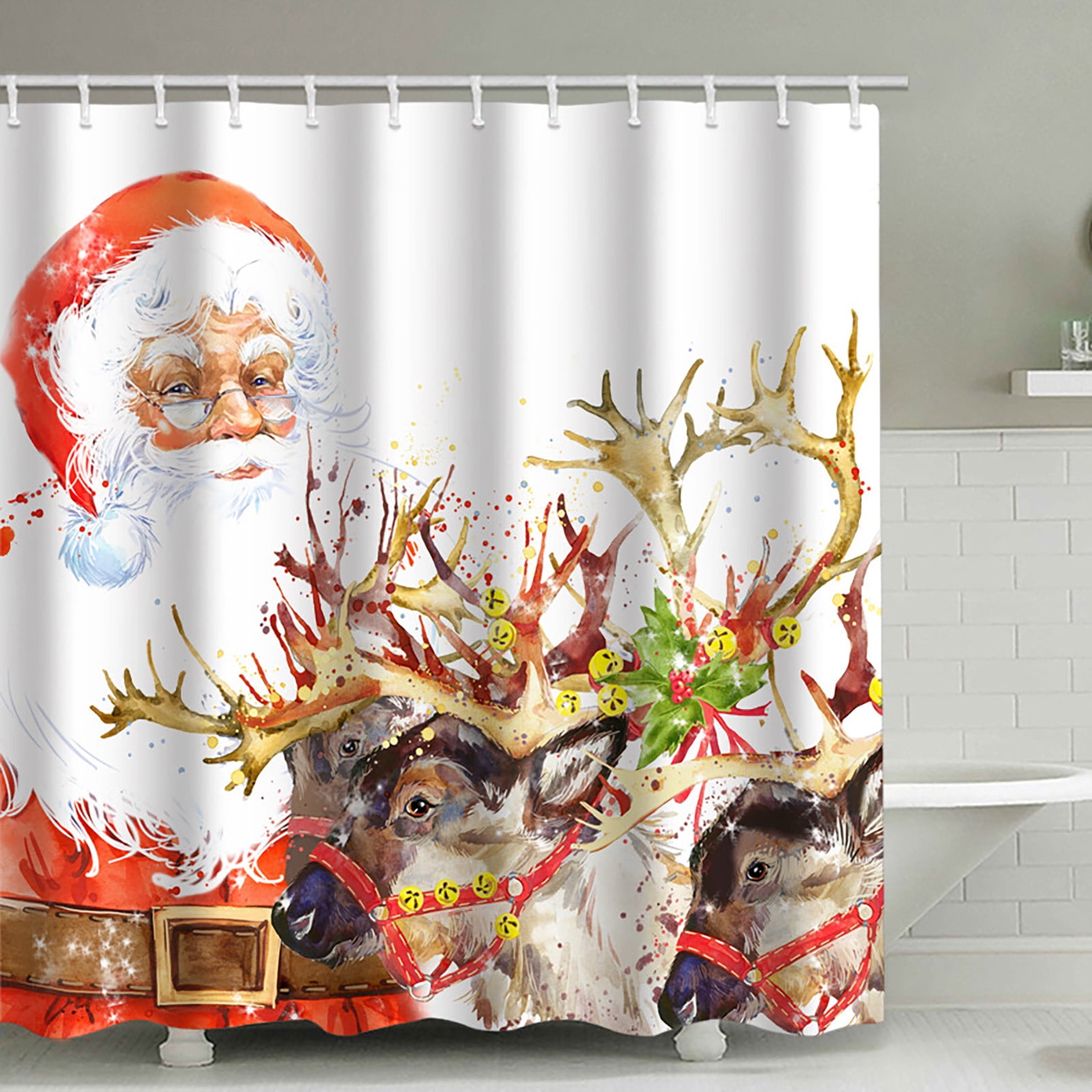 GiliGiliso Clearance Home Christmas Shower Curtain Santa Claus Holiday