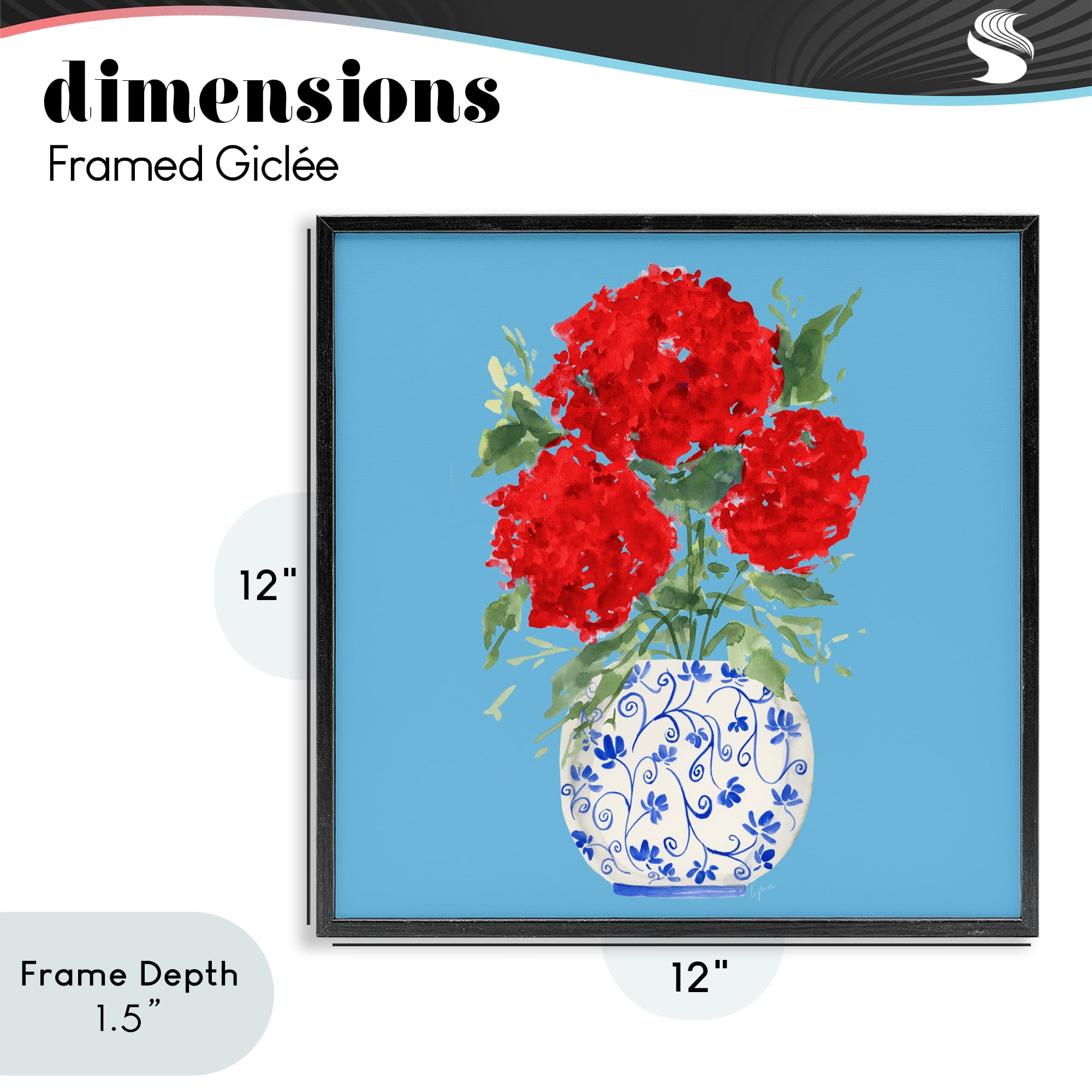 Stupell Industries Bold Red Hydrangea Trio Black Framed Giclee Art, design by Lucille Price