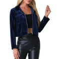 thumbnail image 4 of INSPIRE CHIC Collar Jacket for Women's Velvet Long Sleeve Zip Up Cropped Casual Bomber Jackets, 4 of 5