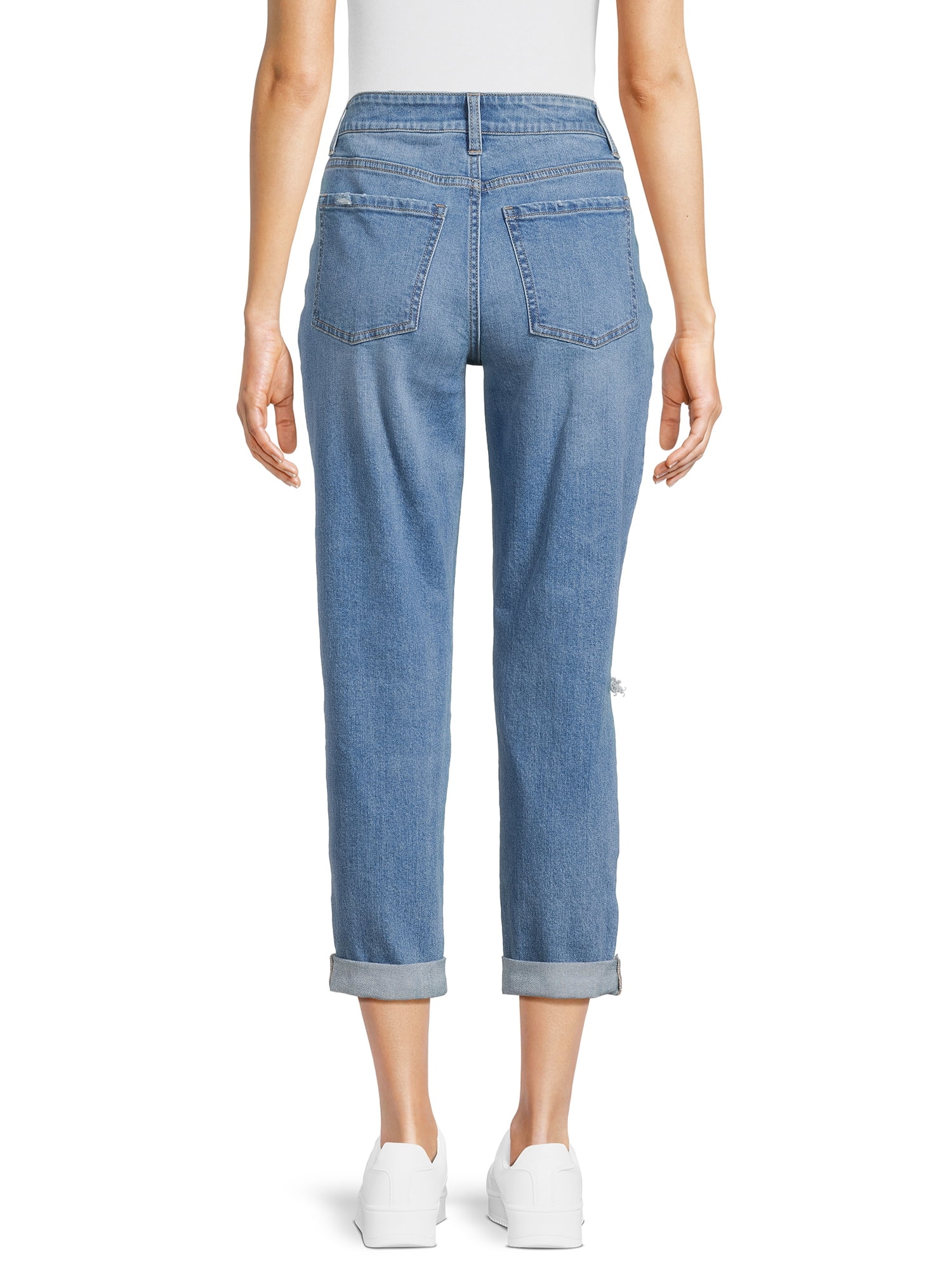 Time and Tru Women's High Rise Boyfriend Cuffed Crop Jeans, 26" Inseam , Sizes 2-20