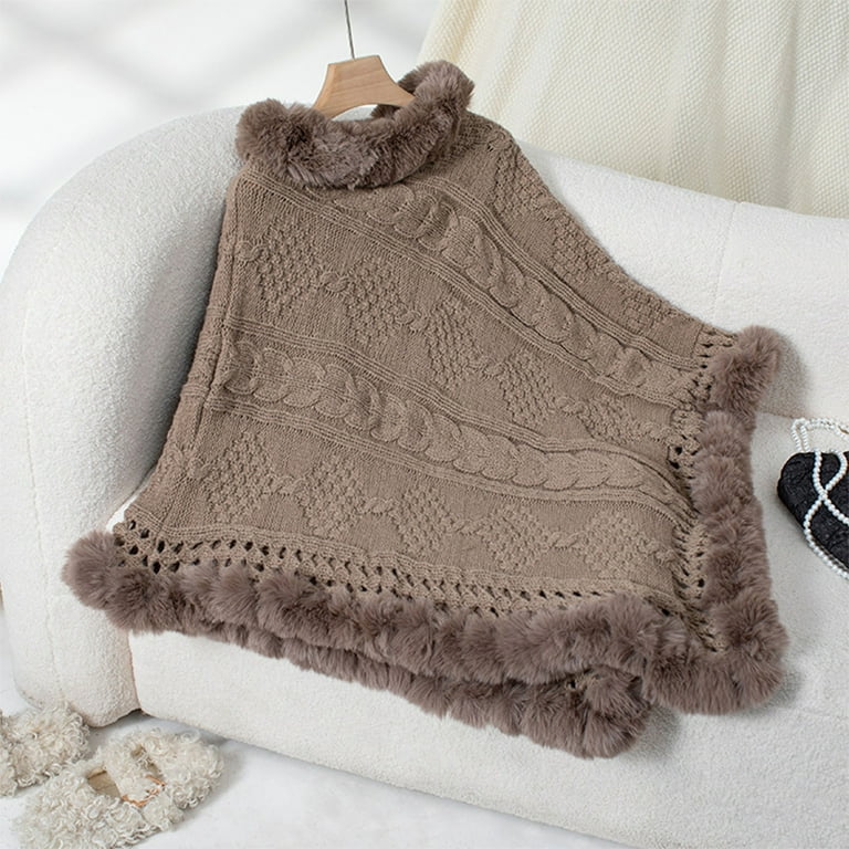 Striped Irregular Knit Turtleneck Tassel Cloak Sweater Striped Irregular Knit Turtleneck Tassel Cloak Sweater