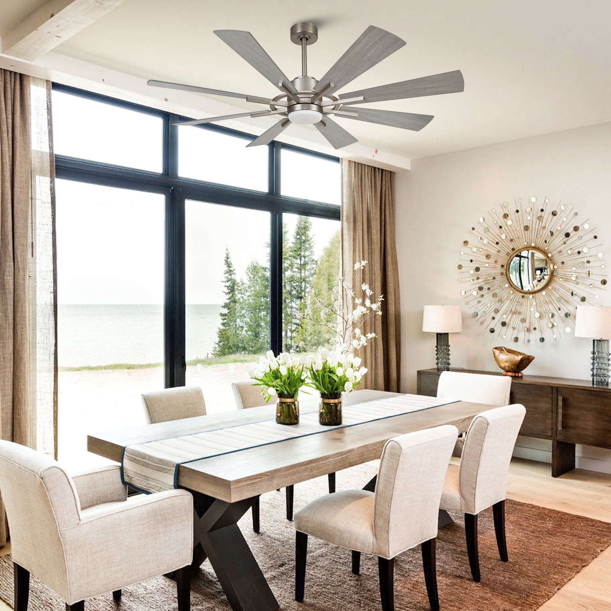Parrot Uncle 60 inch Satin Nickel Ceiling Fan with LED Light and Remote Control