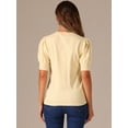 thumbnail image 4 of DARING DIVA Ribbed Knit Crew Neck Short Sleeve Tops M Light Beige, 4 of 6