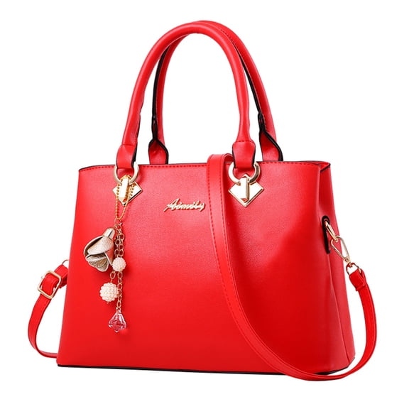Stylago Handbags and Purses for Women Fashion Flower Pendant Multiple Internal Pockets Leather Work Crossbody Tote Bags Red