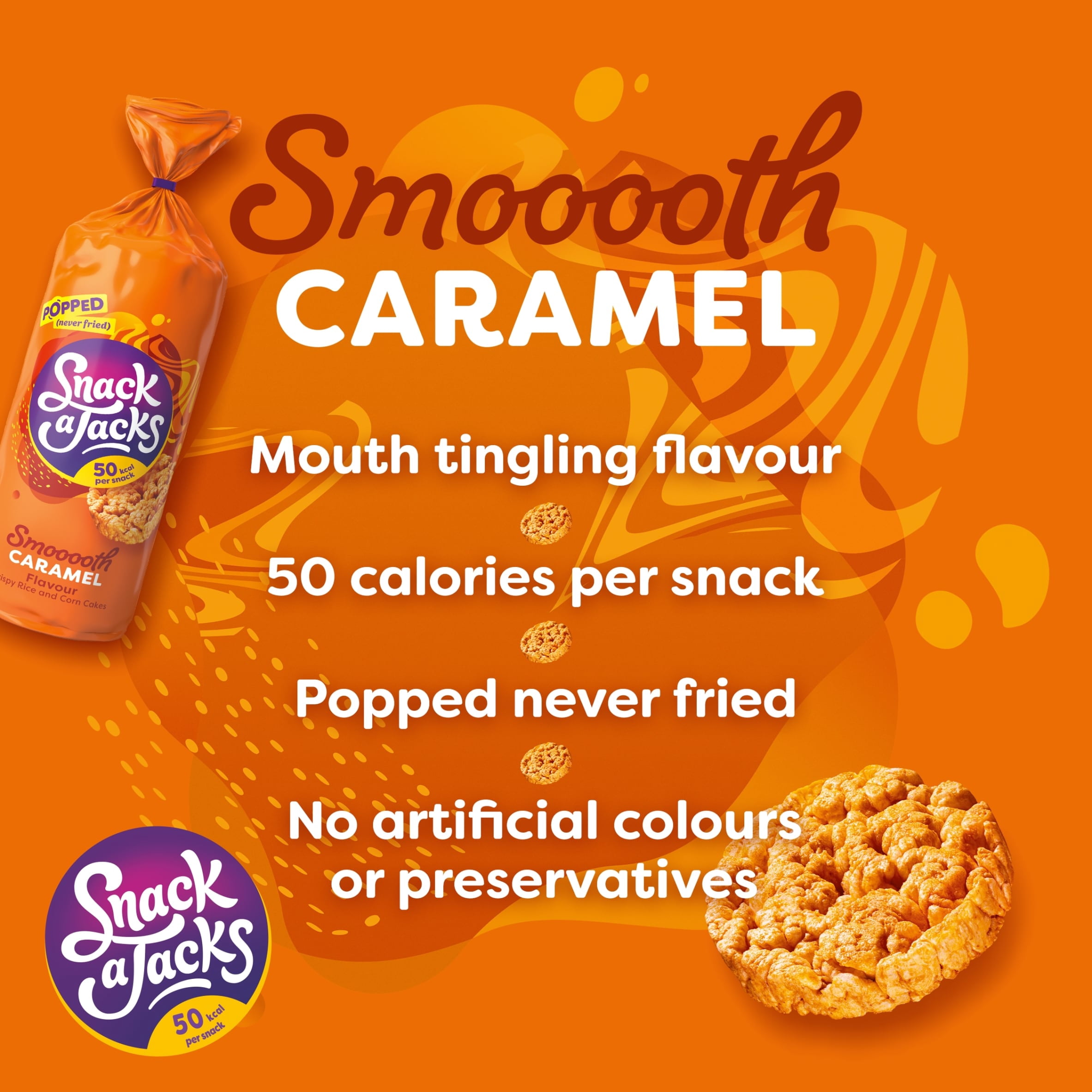 Snack a Jacks Caramel Jumbo Rice Cakes 159g, Imported from Britain