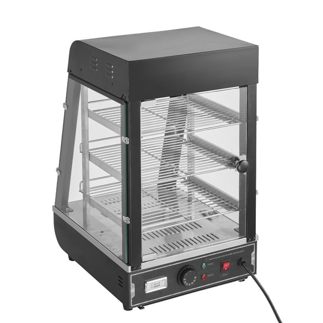 KFFKFF Triple-Layer Commercial Food Heating Showcase, 1000W Illuminated Food Warming Display, Shelf and Temperature Adjustability, 86℉~185℉ Steam Powered, 57L Capacity for Burgers, Pizza, Bread
