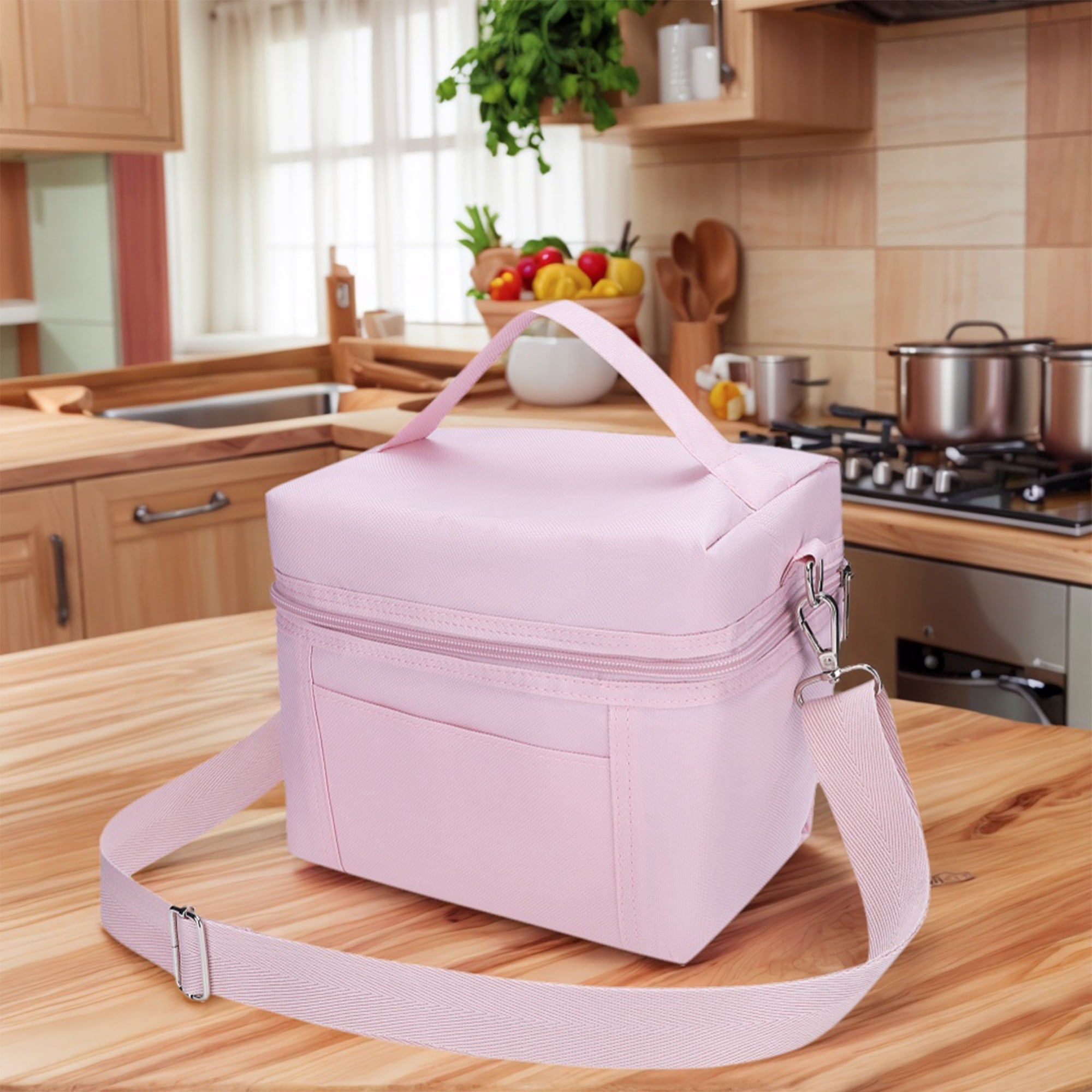 Unique Bargains Insulated Leakproof Lunch Bag for Work, Picnic Pink 8.3*5.1*7.1in