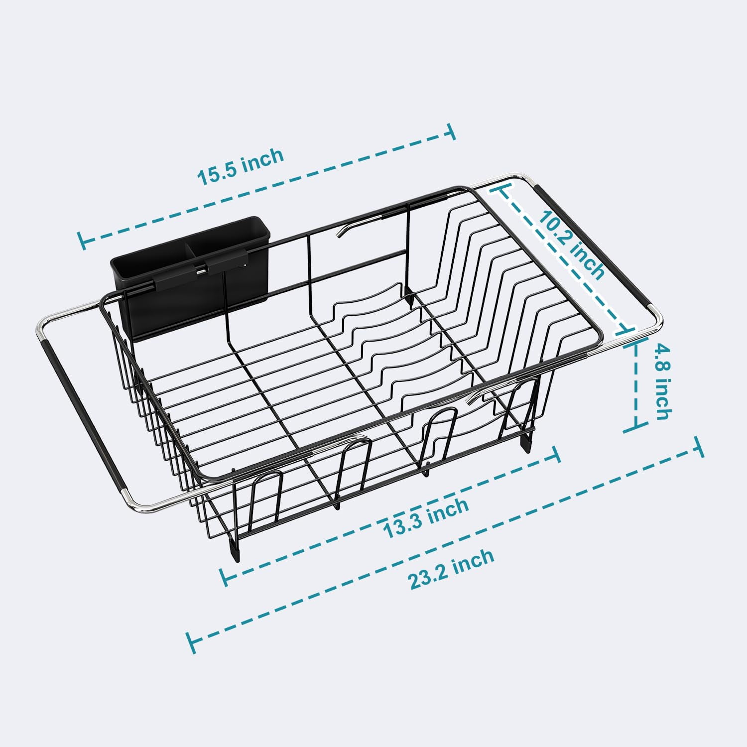 TAVENE Dish Drying Rack in Sink, Over The Sink Colander Strainer Basket, Stainless Steel Strainer Basket with Expandable Rubber Grip Handles for Vegetables, Fruits, Home Kitchen Essentials, Black