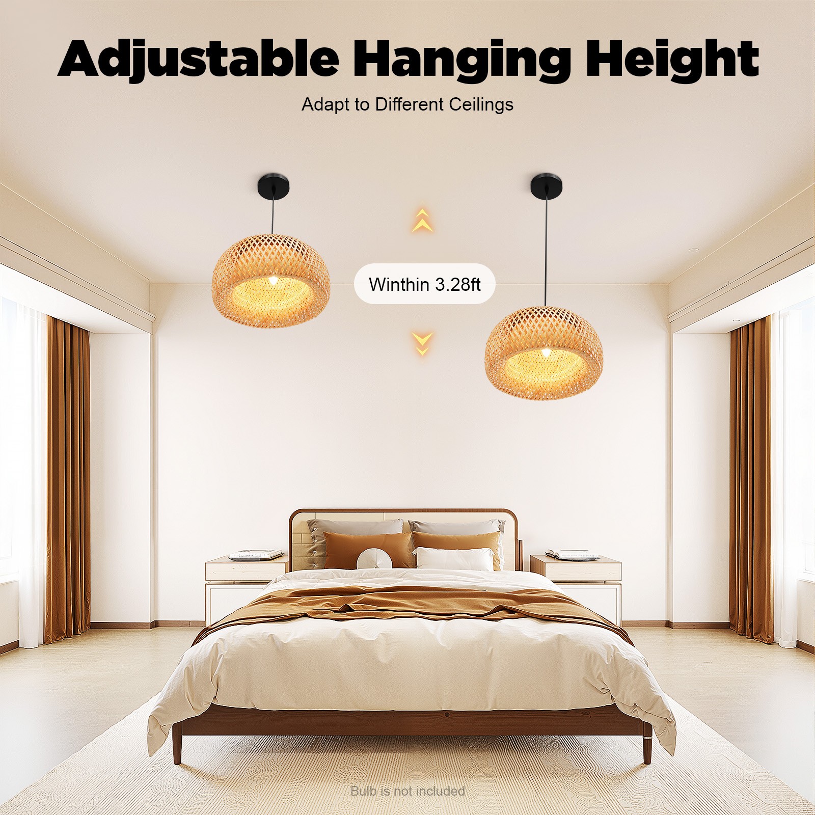 DUYIWAA Bamboo Pendant Light Wicker Rattan Hanging Ceiling Lamp Fixture Rustic Farmhouse Chandelier