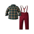 thumbnail image 3 of Suealasg Kids Boys Christmas Gentleman Suits Outfits 1T 2T 3T 4T 5T 6T Little Boys Long Sleeve Lapel Button Plaid Shirt and Suspender Pants Set Formal Wear Clothing for Child Boys, 3 of 9
