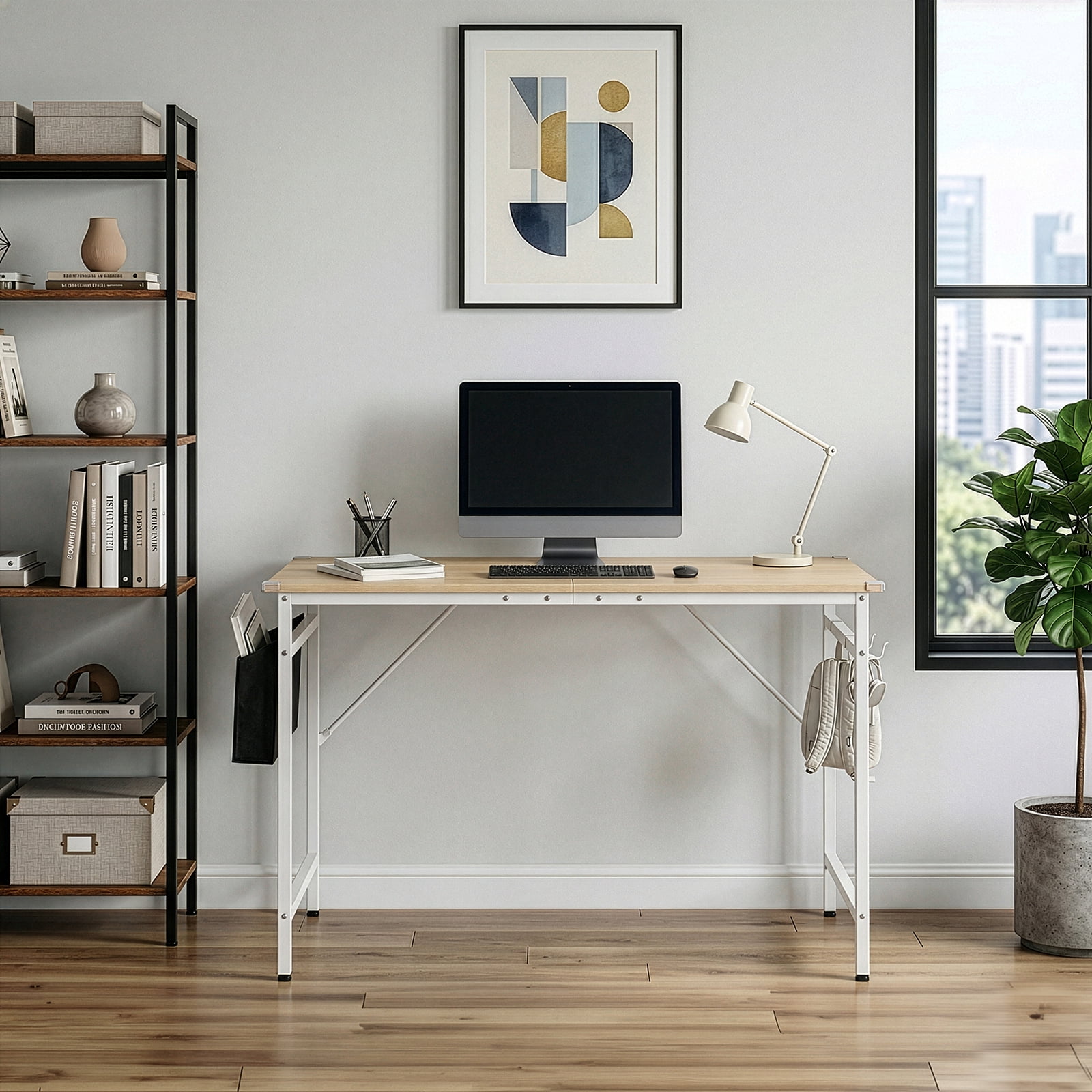 Computer Desk, Particle Board with Under-Desk Storage Shelf, Sturdy Iron Frame, Flat-Pack Design for Home Office/Gaming/Study Room