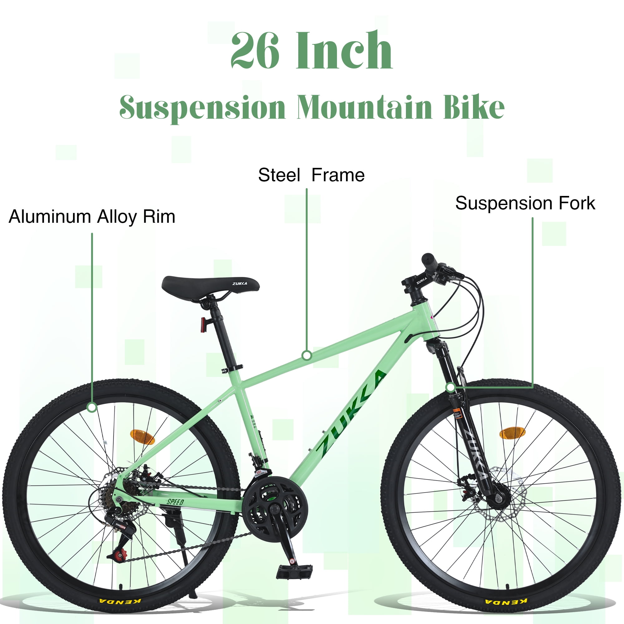 Aukfa 26" Mountain Bike for Men/Women,24 Speed Adult Bicycle Suspension Fork,Fits Riders 5'4" - 6'2"Green