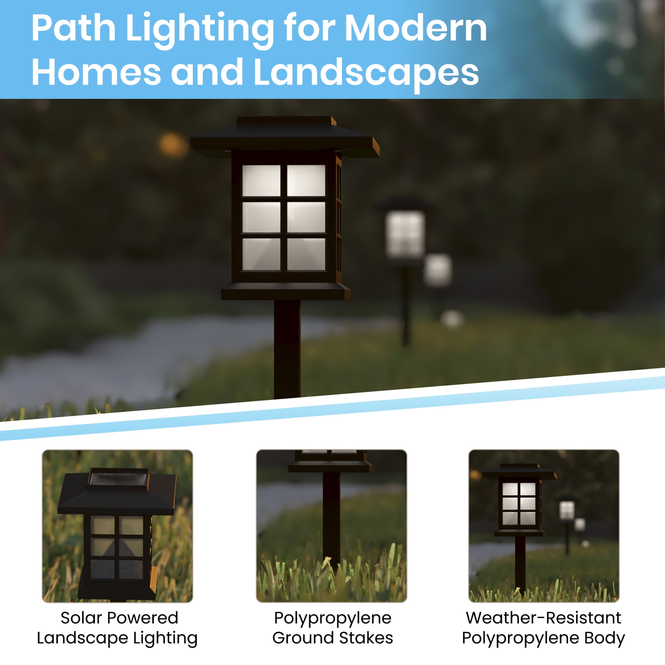 Emma + Oliver 8 Pack Black Lantern Solar LED Outdoor Lights, Solar Powered Weatherproof Landscape Lighting for Pathway, Garden, Driveway & Yard