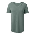 thumbnail image 5 of OSOLU Solid Color Women T-Shirt Tee Tops V-Neck Short Sleeve Casual Tops Loose Fit Basic Tees With Curved Hem Fashionable Dailywear, 5 of 5