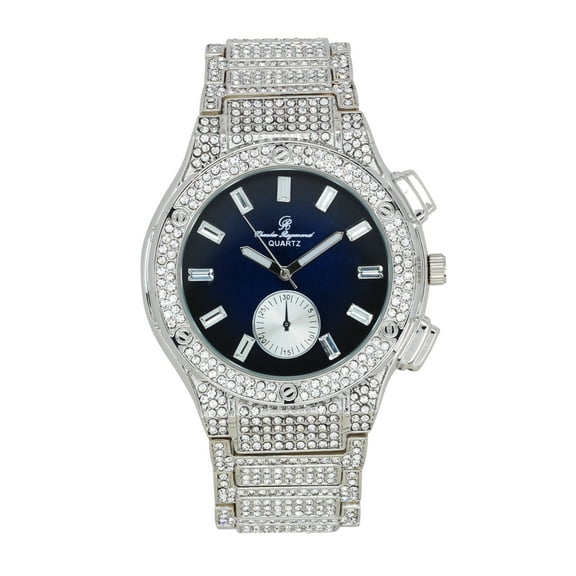 Charles Raymond Big Bling Watch Inspired by Hip Hop - Men's Iced Out Timepiece- Diamond Rhinestones on Blast - ST10311 MB SLV Blue