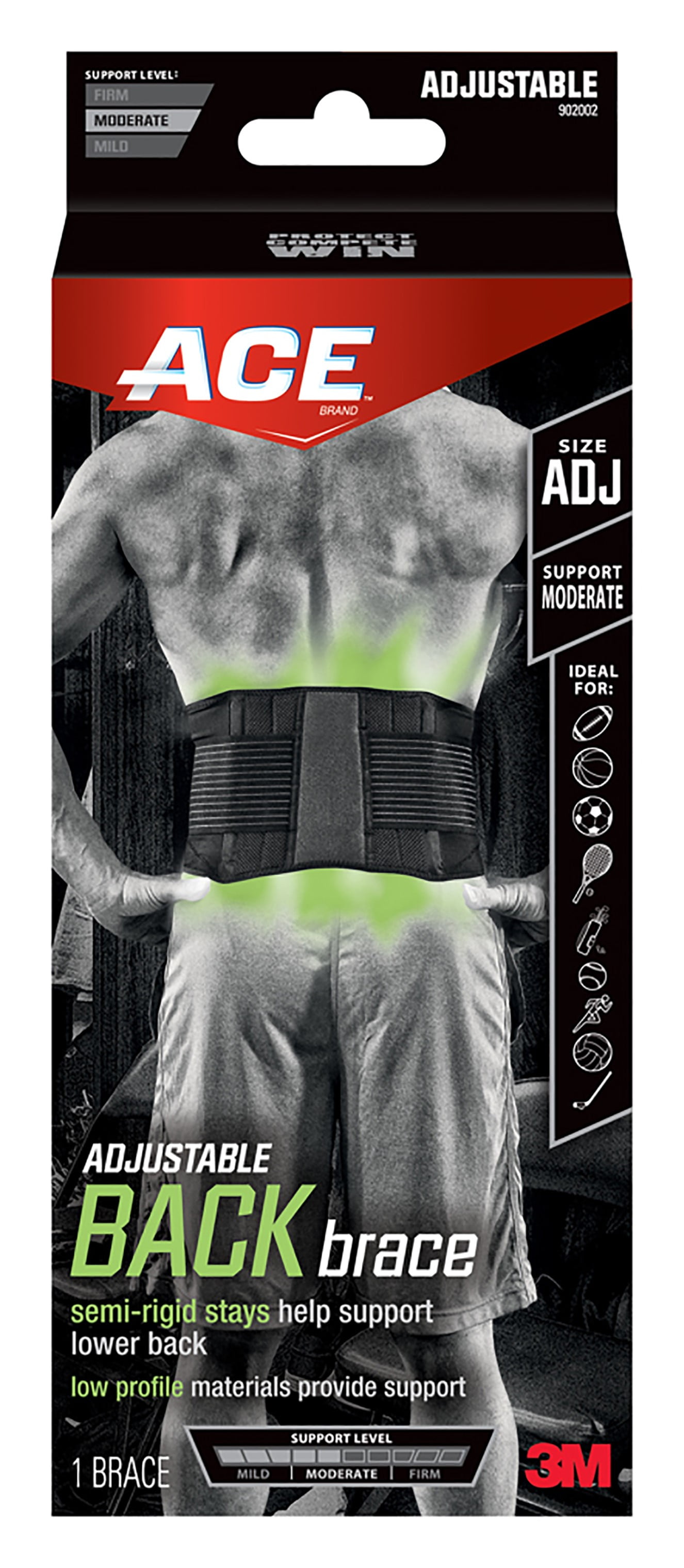 ACE Back Brace Adjustable, Black