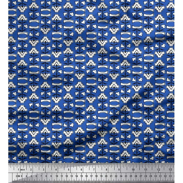 Soimoi Polyester Crepe Fabric Leaves & Floral Block Fabric Prints by Yard 52 Inch Wide