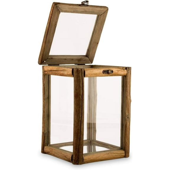 Rustic Wood and Glass Box with Hinged Lid Style 9554