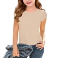 thumbnail image 2 of Fesfesfes Girls Solid Color Short Sleeve/Long Sleeve Crew Neck T Shirt Comfortable Casual Top for Kids Tweens Soft Breathable School Wear Youth Fashion Outfit Everyday Playwear, 2 of 8