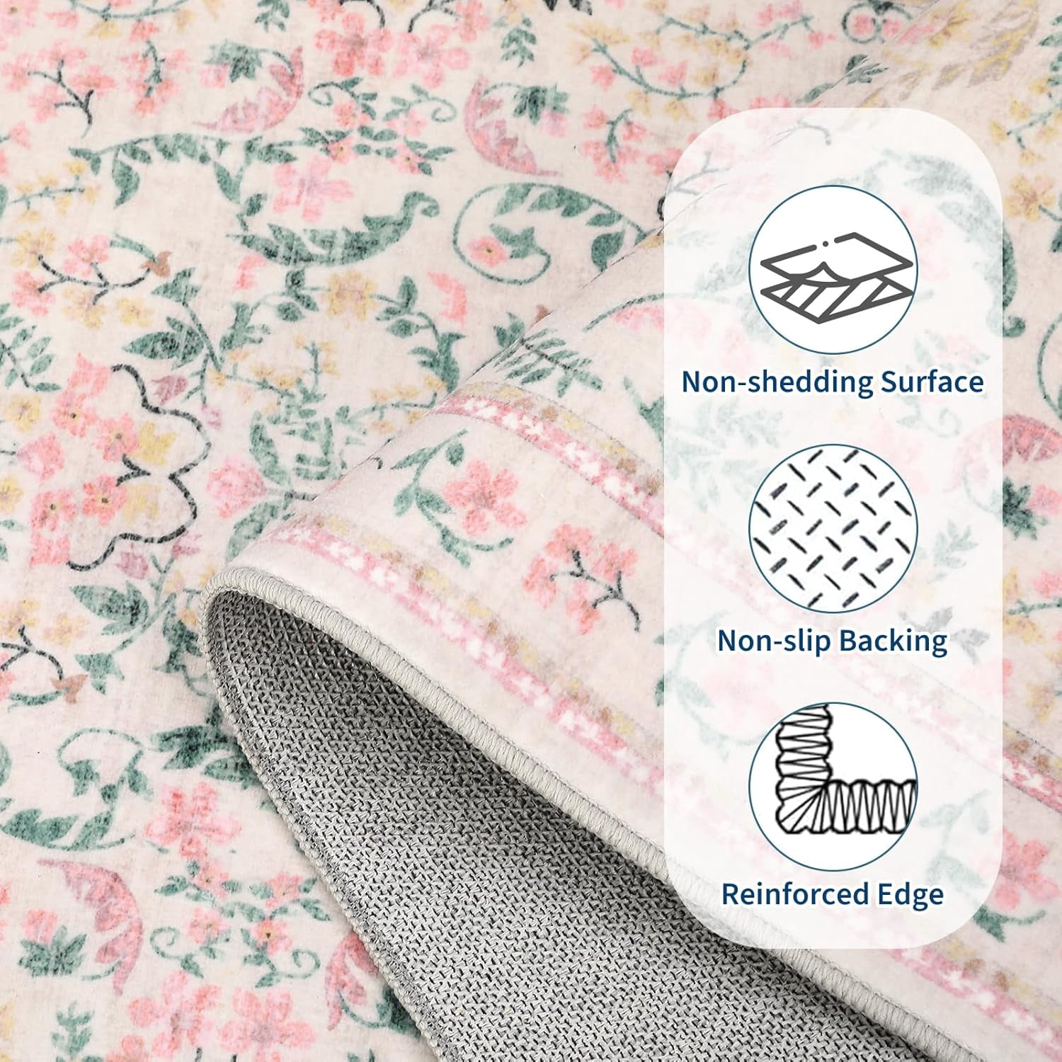 Memoryfield Washable Vintage Area Rug 9' x 12', Soft Low Pile Indoor Non Shedding Floor Covering, Foldable Floor Mat, Pink