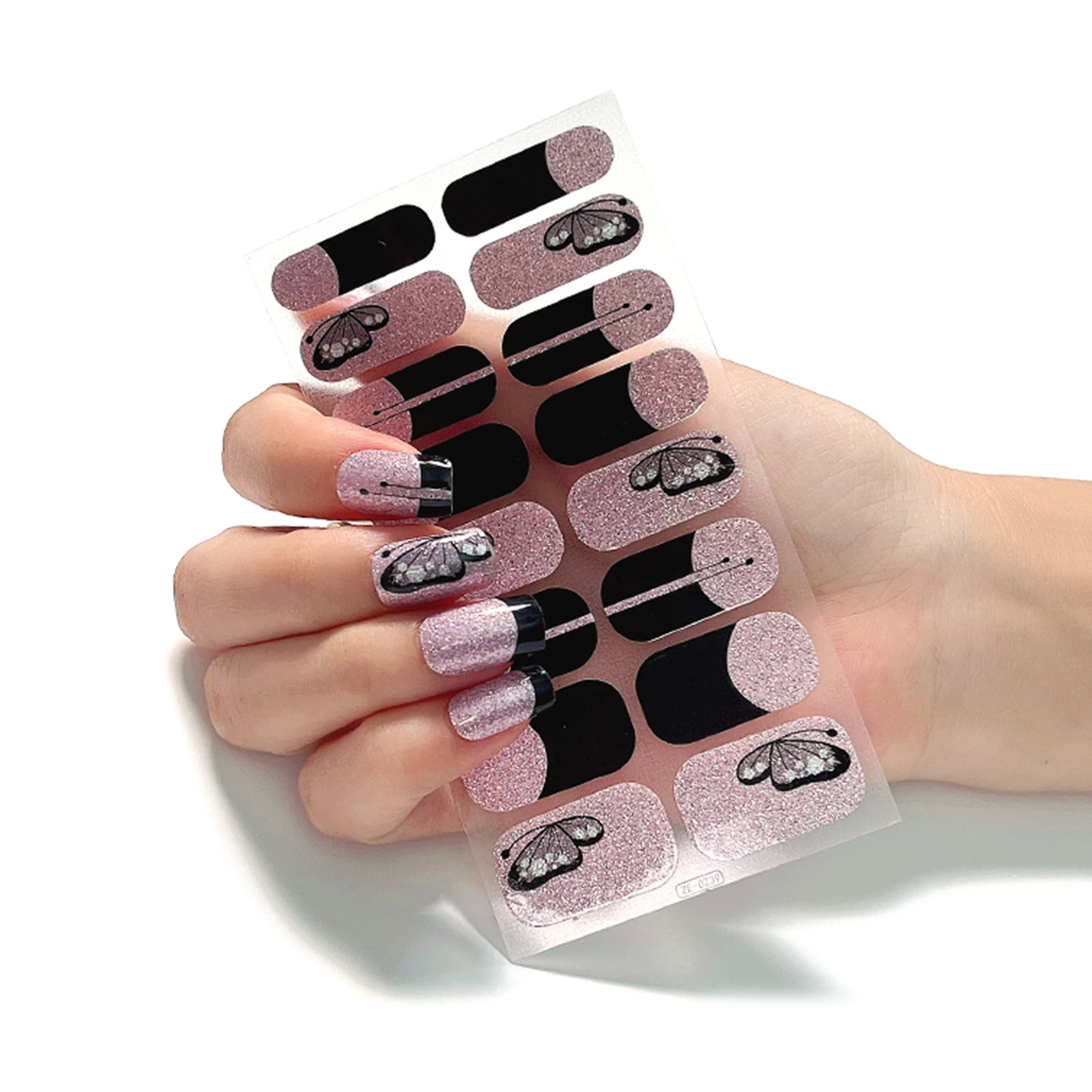 Semi Cured Gel Nail Polish Strips Glitter Starry Marble Gel Nail ...