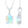 thumbnail image 3 of Oval Ethiopian Opal Solitaire Pendant Necklace with Diamond (1 Carat), 14K White Gold, 3 of 7