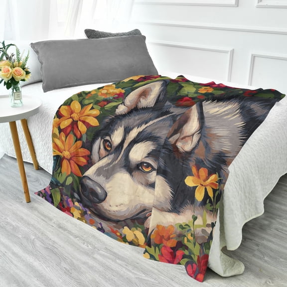 Fluorescent Cover blanket 70x55 inch frannel blanket Office nap blanket Camping blanket Bedding travel blanket Glow blanket Husky Flowers