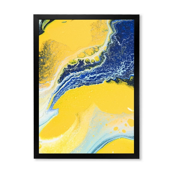 Designart 'Abstract Composition In Blue and Yellow VII' Modern Framed Art Print