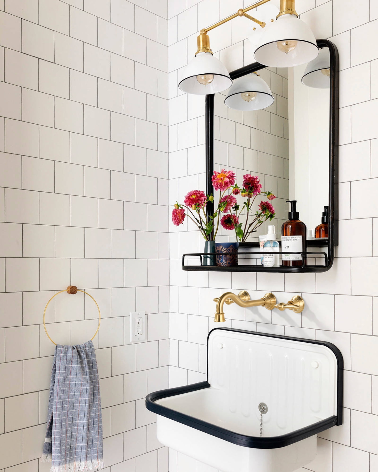 Wowow 8 in. Wall Mount 2-Handle Bathroom Sink Faucets Brass and Rough-in Valve Included,Brushed Nickel