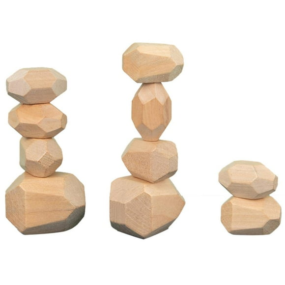 mmirethe Jouet Éducatif de Blocs de Construction en Pierre en Bois pour Enfants Style Nordique Jeu d'Empilage Arc-en-Ciel Jouet en Bois Cadeau Couleur Bois