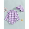 thumbnail image 2 of Nygoyerh Toddler Girls Rash Guard Swimsuit with Hat 2 Pcs Set Plaid Pattern Zip Up Long Sleeve Crew Neck Baby Girls Swimwears Infant Clothing 6M 9M 12M 18M 2T 3T 4T, 2 of 7