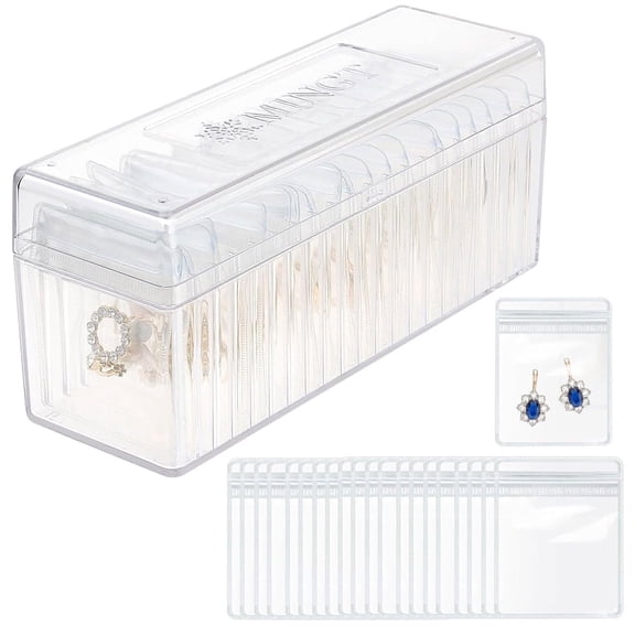 Acrylic Jewelry Box Organizer Clear Jewelry Organizer Holder with 20 Portable Anti Tarnish Jewelry bags Travel Jewelry Case for Women