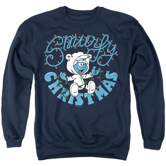 Smurfs Smurfy Christmas With Baby Smurf Unisex Adult Crewneck Sweatshirt, Navy, 2X-Large